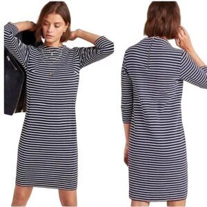 Anthropologie Seen Worn Kept Womens Navy Striped Mock Neck Dress Size 6
